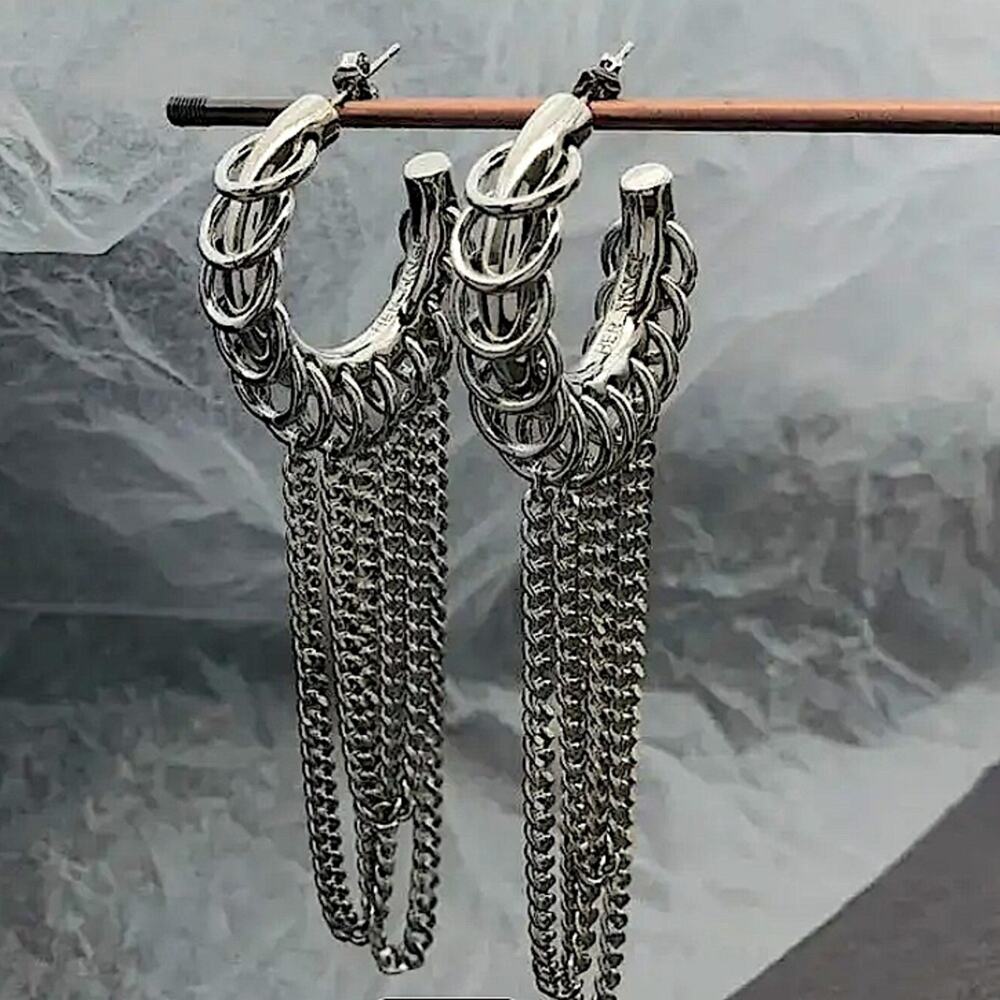 Silver Chain Hoop Link Earrings Punk Retro Y2K